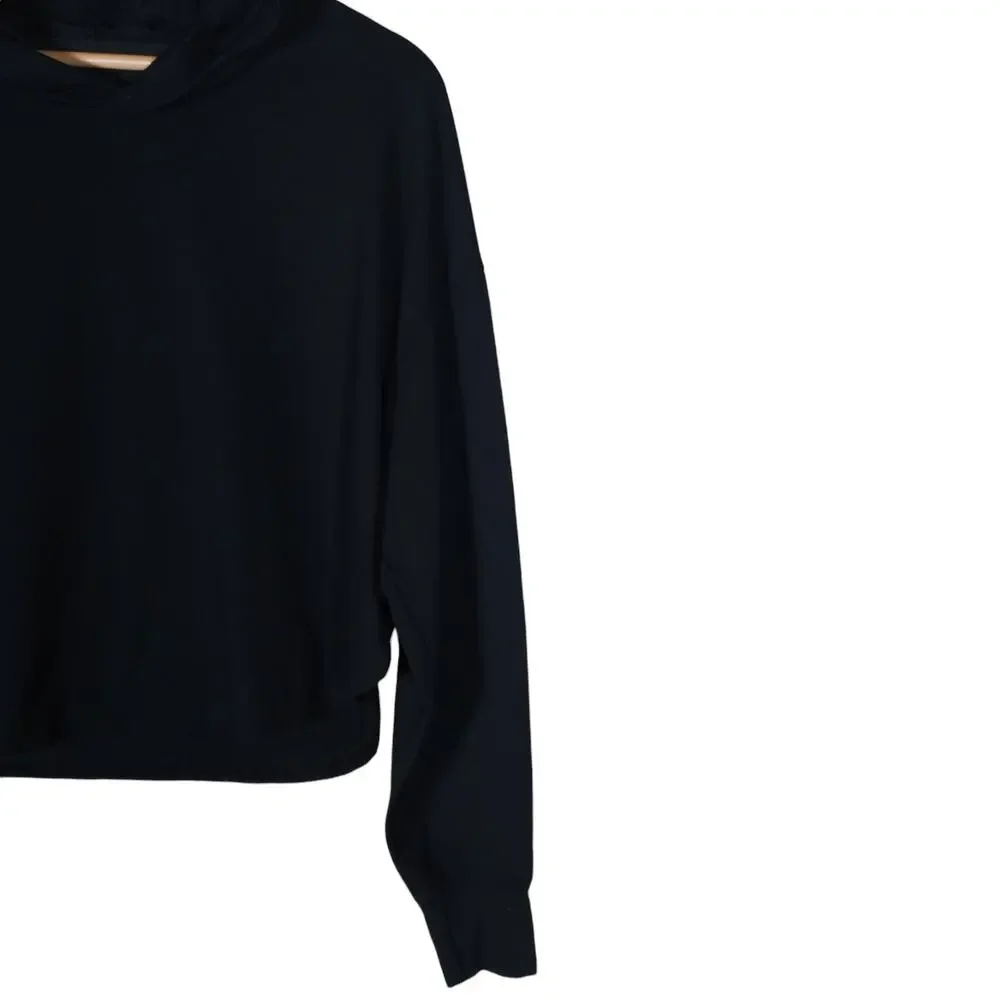 Gilly Hicks GO Womens Hoodie Medium Black Cropped Relaxed Fit Pullover Open Back - Picture 3 of 11